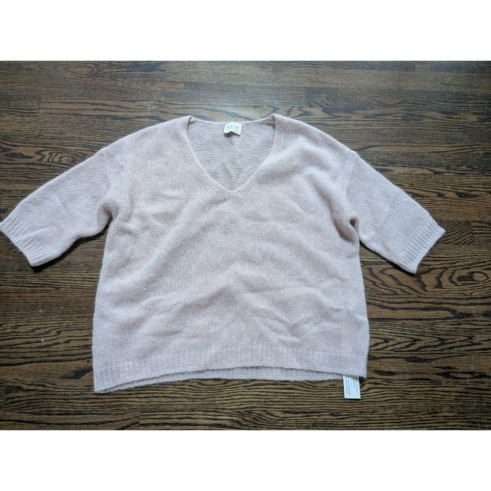 New! Wrap London V Neck Sweater Women's Size 8 Baby Alpaca Wool Soft Pink Top